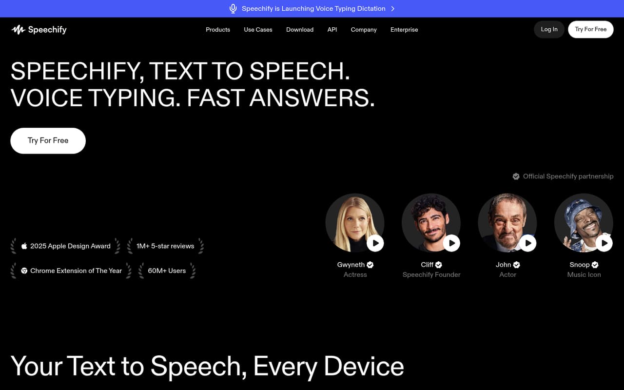 Главная Speechify: сервис читает вслух книги, PDF и веб-страницы